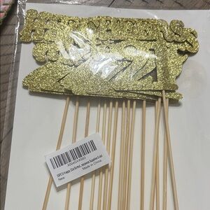 Gold Glitter Happy Birthday Cake Topper